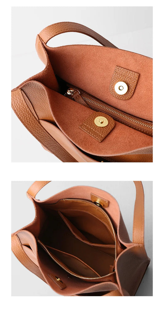 2025 New Women Bag Female Luxury Fashion Shoulder Bags Lady Soft 100% Cowhide Genuine Leather Niche Design Tote Bucket Handbag