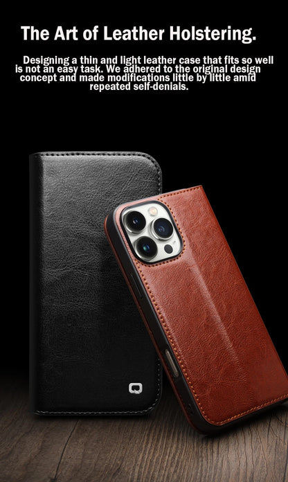 Genuine Leather Flip Case for iPhone16 Pro Max Handmade Cover with Card Slots for iPhone 16 Pro Max/16 15 14 13 12 11Pro