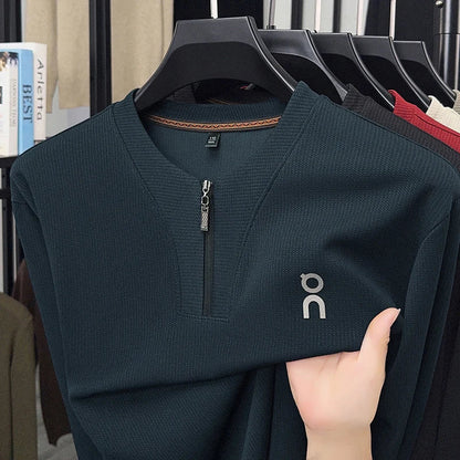 Long Sleeved T-shirt Sweatshirt Men's Autumn New Item Business Casual Skin Friendly Elastic Top Men's Zipper Bottom Shirt