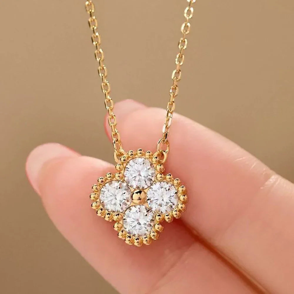 3mm Four Leaf Clover Moissanite Bracelet Necklace for Women D VVS 925 Sterling Silver Lab Diamond Hand Neck Chain Jewelry