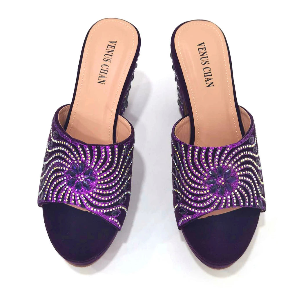 2023 The Latest Italian Design Rotary Rhine-Diamond Floral Thick Heel Platform Women's Comfortable Shoes Bag and Shoe Set