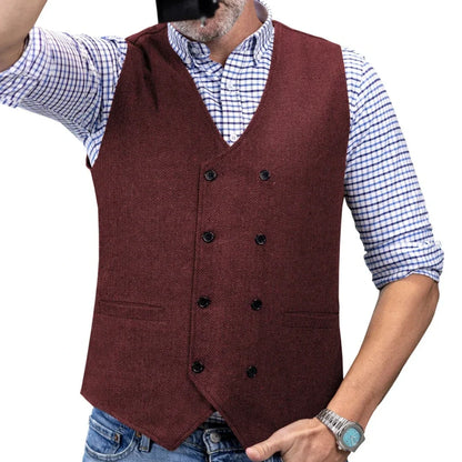 Men Vest Brown Herringbone Double Button Waistcoat For Wedding Birthday Banquet Party Business Office Work Men Suit Vest