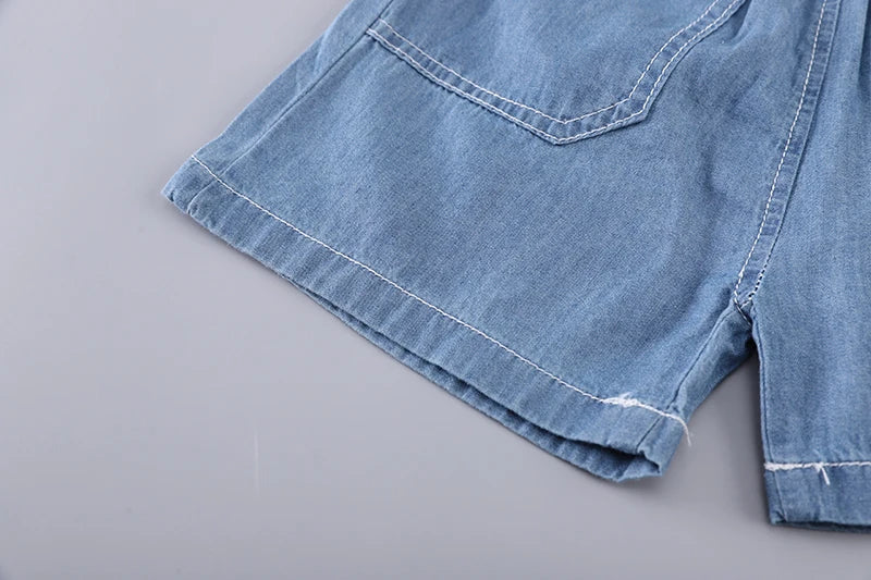 New Summer Boys Denim Clothing Sets Children Fashion Cartoon Lerrer T Shirt Shorts 2pcs Infant Baby Casual Outfits Suits