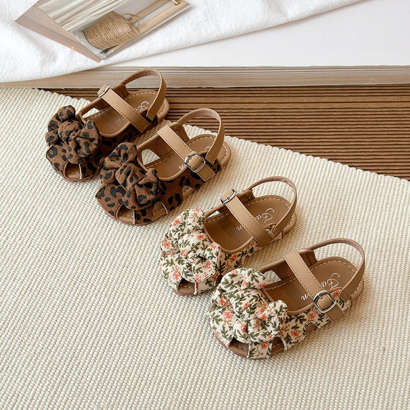 Summer Baby Girls Sandals Children Floral Bow Princess Shoes Soft Non Slip Toddler Kids Beach Shoes Comfortable Infant Sandals