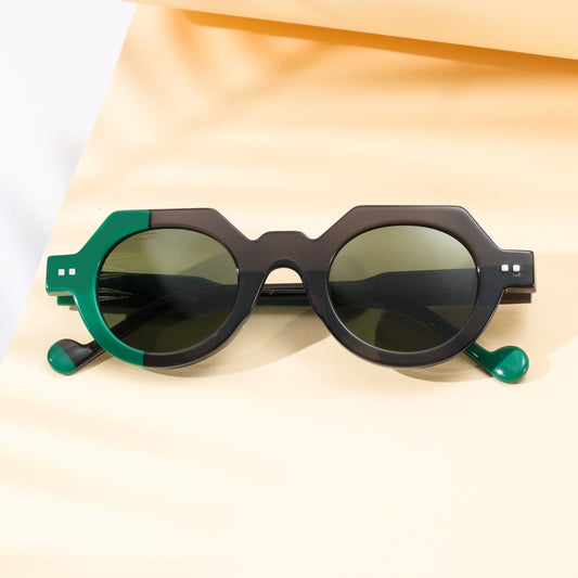 Vintage Colorblock Sunglasses Acetate Women Men UV400 Beach Vacation Daily Streetwear Lightweight Asymmetric Frame Design
