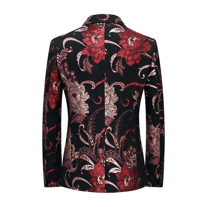 New Men Fashion Flower Suit Luxury Jacquard Jacket Homme Wedding Ball Party Single Button Blazer Singer Stage Performance Coat