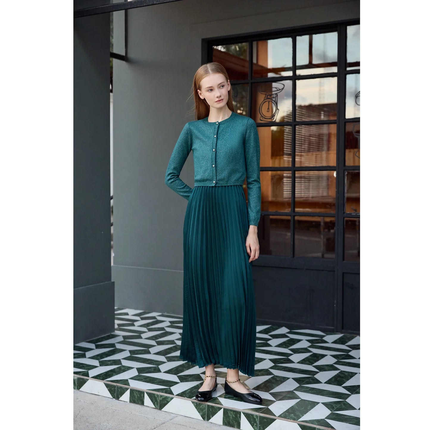 AP Women 2026 Autumn and Winter New Design Shine Cardigan and Pleated Slip Dress Elegant Lady Clothing
