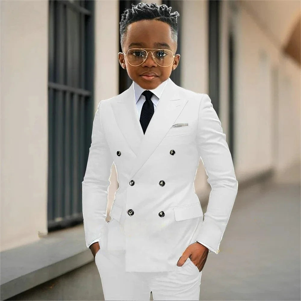 Boy's Formal Tuxedo 2 Pieces Jacket Pants For Piano Contest Performance Double Breasted Kids Party Suit Set Wedding Outfit