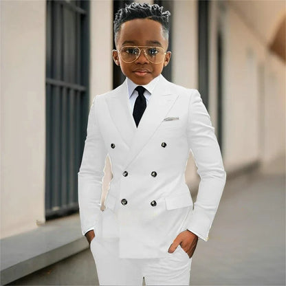 Boy's Formal Tuxedo 2 Pieces Jacket Pants For Piano Contest Performance Double Breasted Kids Party Suit Set Wedding Outfit