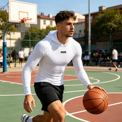Men's Compression Hooded Long Sleeve Shirt Quick Dry Breathable Sports T-Shirt for Gym Running Workout Fitness Athletic