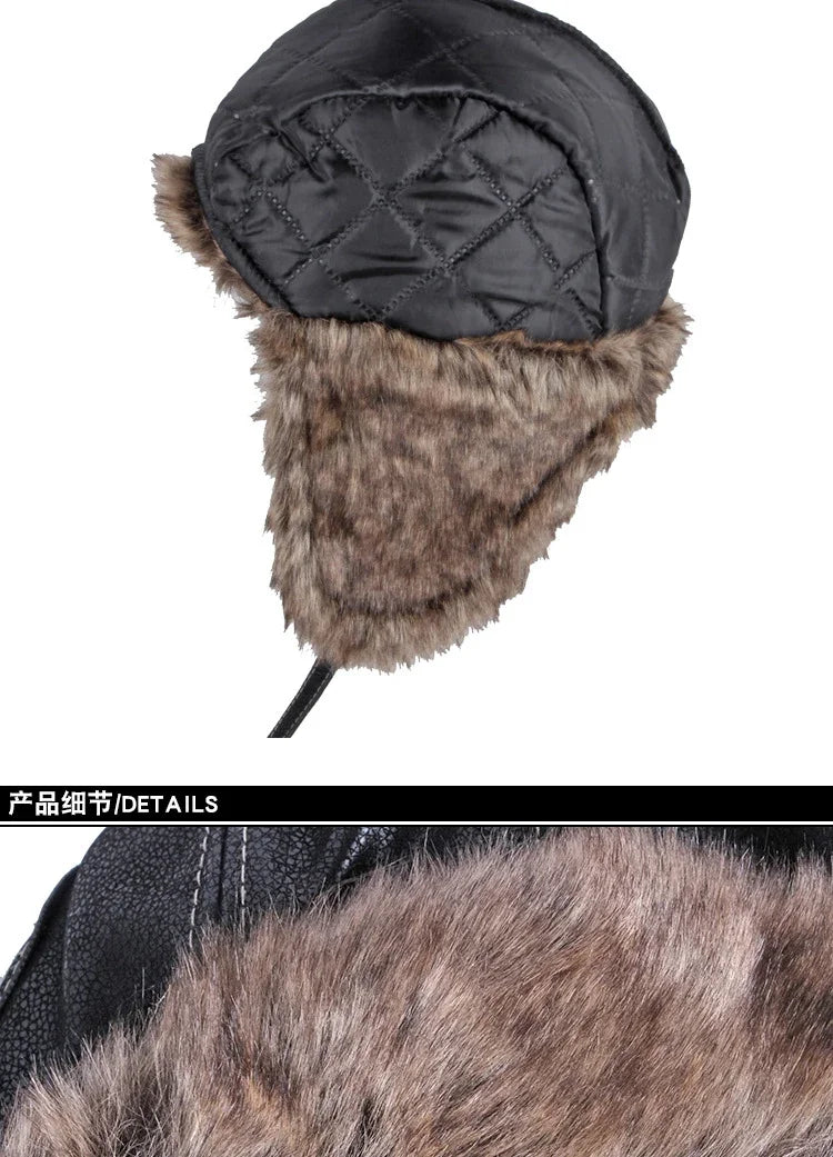 Winter Ushanka Hat Men Women's Pilot Aviator Trapper Hat Faux Fur Leather Snow Cap with Ear Flaps Pilot Winter Trapper Hat