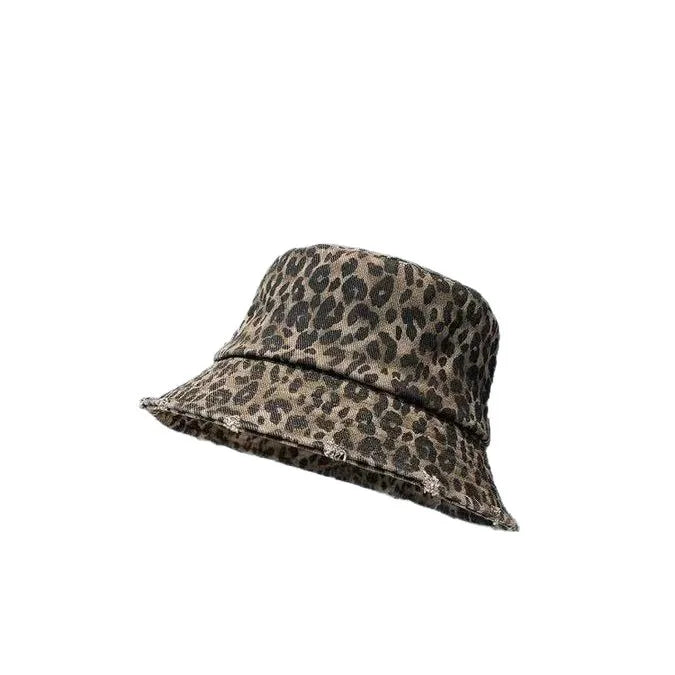 Leopard Print Bucket Hats Women Retro Hole Washed Border Men's Fisherman Hats Seasonal Outdoor Travel Basin Caps Sun Hats