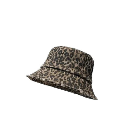 Leopard Print Bucket Hats Women Retro Hole Washed Border Men's Fisherman Hats Seasonal Outdoor Travel Basin Caps Sun Hats