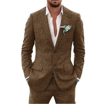 High Quality Linen Suits for Men Two Piece Formal Notch Lapel Single Breasted Male Suit Beach Casual Elegant Wedding Tuxedo