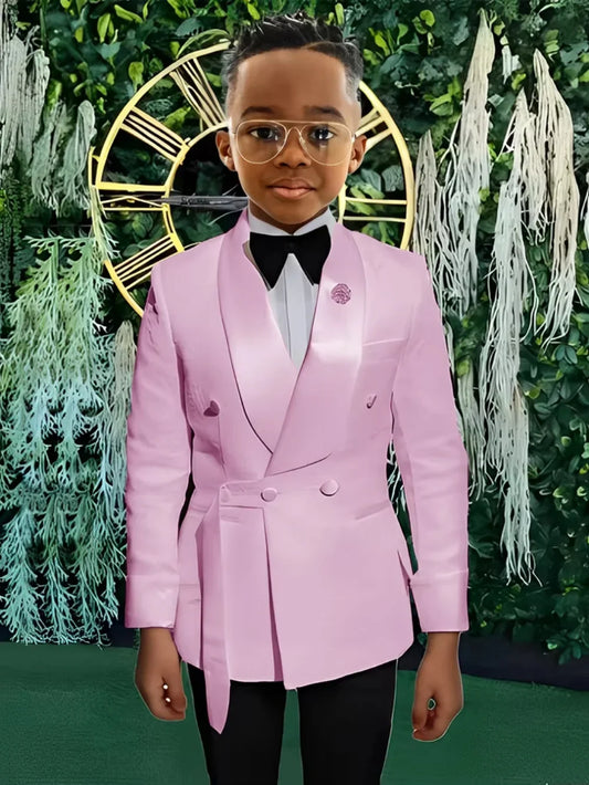 High Quality Boys Shawl Lapel Suits 2 PiecesJacket Pants For Stage Performance Double Breasted Kids Suit Set Wedding Guest Wear