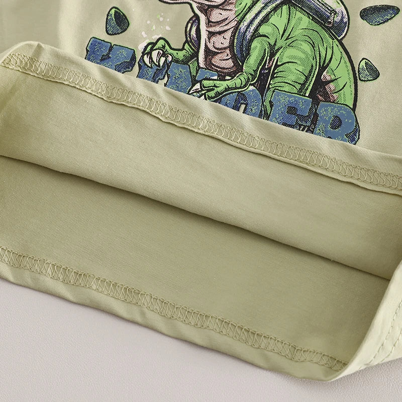 Summer New Boys' Short-Sleeved Set Boys' Casual Cartoon Dinosaur T-Shirt + Casual Denim Shorts Children's Cute Comfort Clothes