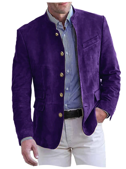 Autumn Winter Men's Casual Blazer Fashion Single-Breasted Snowflake Fleece Jacket Solid Color Daily Work Business Party Coats