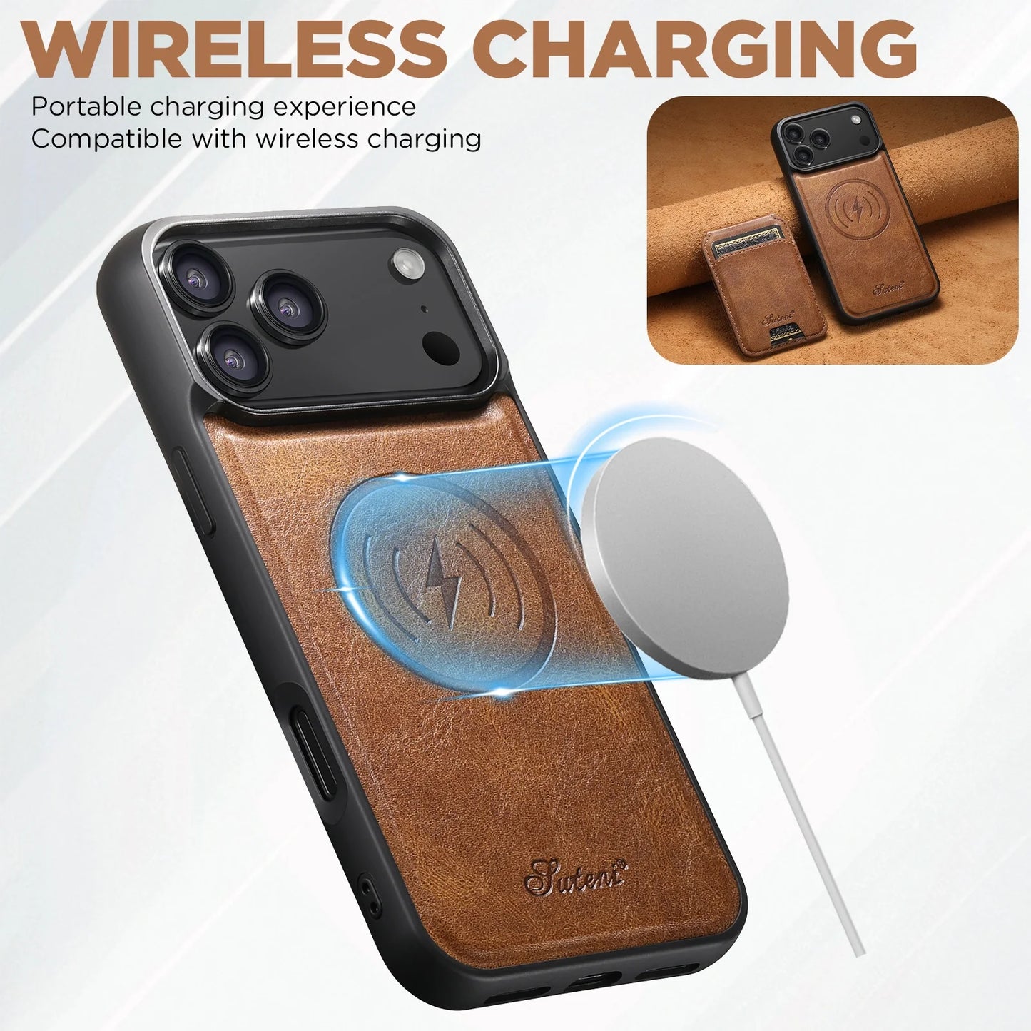 لجراب iPhone 17 Air/16E/15/14/12/13 Promax Plus اثنين في واحد، تغطية كاملة من مادة TPU مع حامل بطاقات وإدخال بطاقة مغناطيسية وجراب جلد