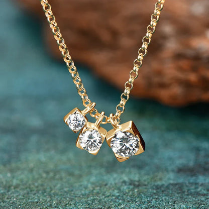 Three Stone Moissanite Pendant Necklace Niche 925 Sterling Silver Chain Necklaces for Women Collar Plata 925 Jewelry Gift