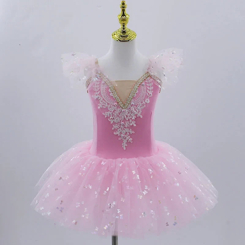 2024 Pink Kids Ballroom Clothing Sequined Flower Tutus Ballet Dress For Girl Modern Dance Tutu Dress Girls Ballet Princess Dress