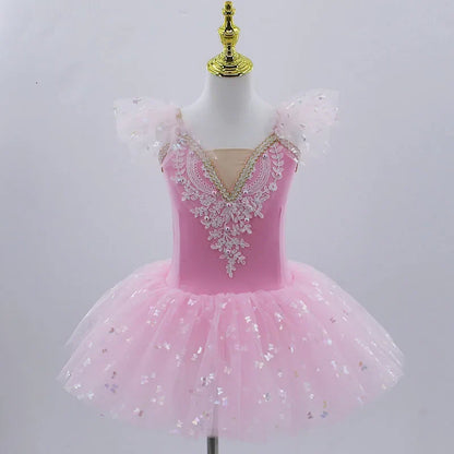 2024 Pink Kids Ballroom Clothing Sequined Flower Tutus Ballet Dress For Girl Modern Dance Tutu Dress Girls Ballet Princess Dress