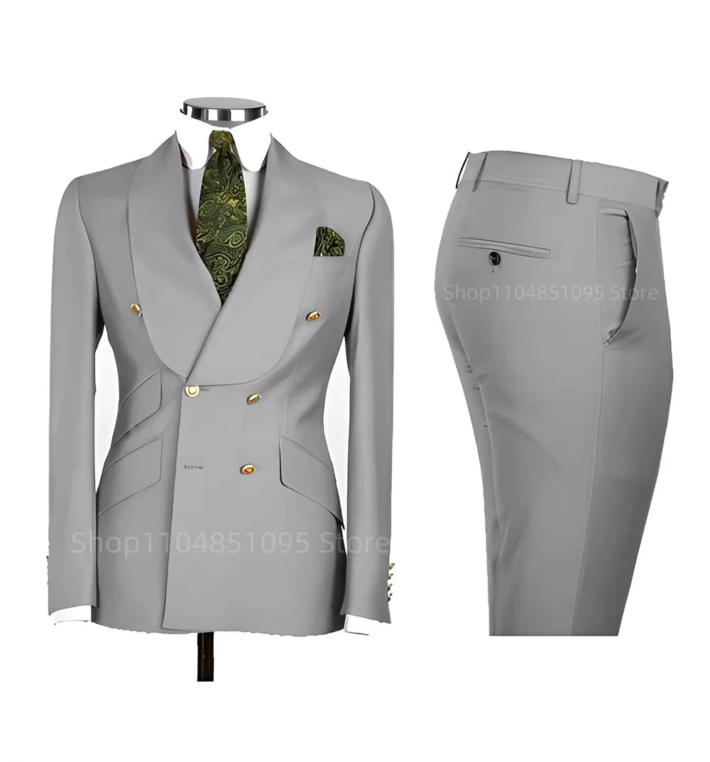 Solid Slim Fit 2 Piece Wedding Men's Tuxedos Formal Groom Suits with Shawl Lapel Blazer And Pants for Prom Party Best Man