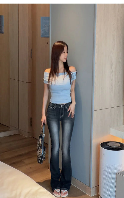 High Waist Sexy Split Denim Jeans Long Leg Lengthening Bell Bot Cotton Stretch Denim Pants for Women Spring Autumn