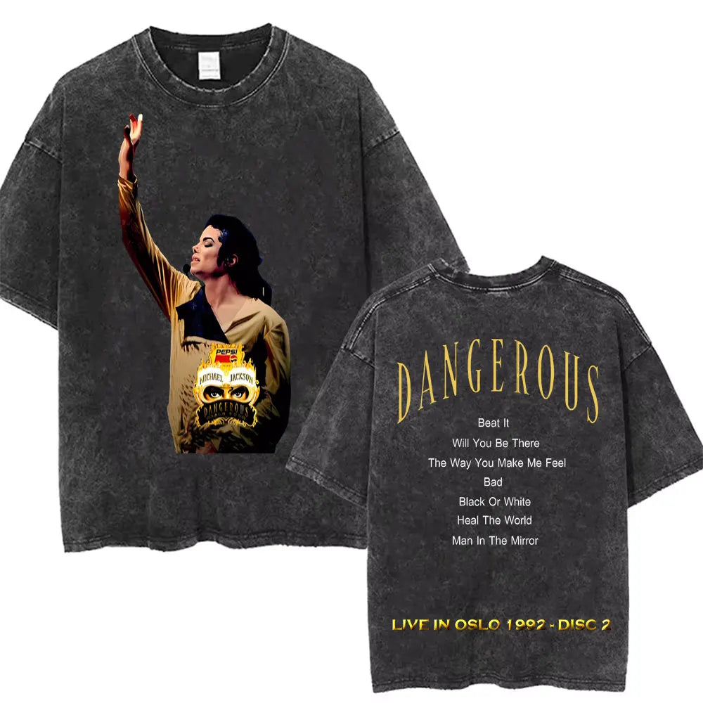 Vintage Washed Michael Jackson King of Pop T-shirt Men Women Retro Gothic Rock T-shirts Men's Punk Oversized T Shirts Streetwear