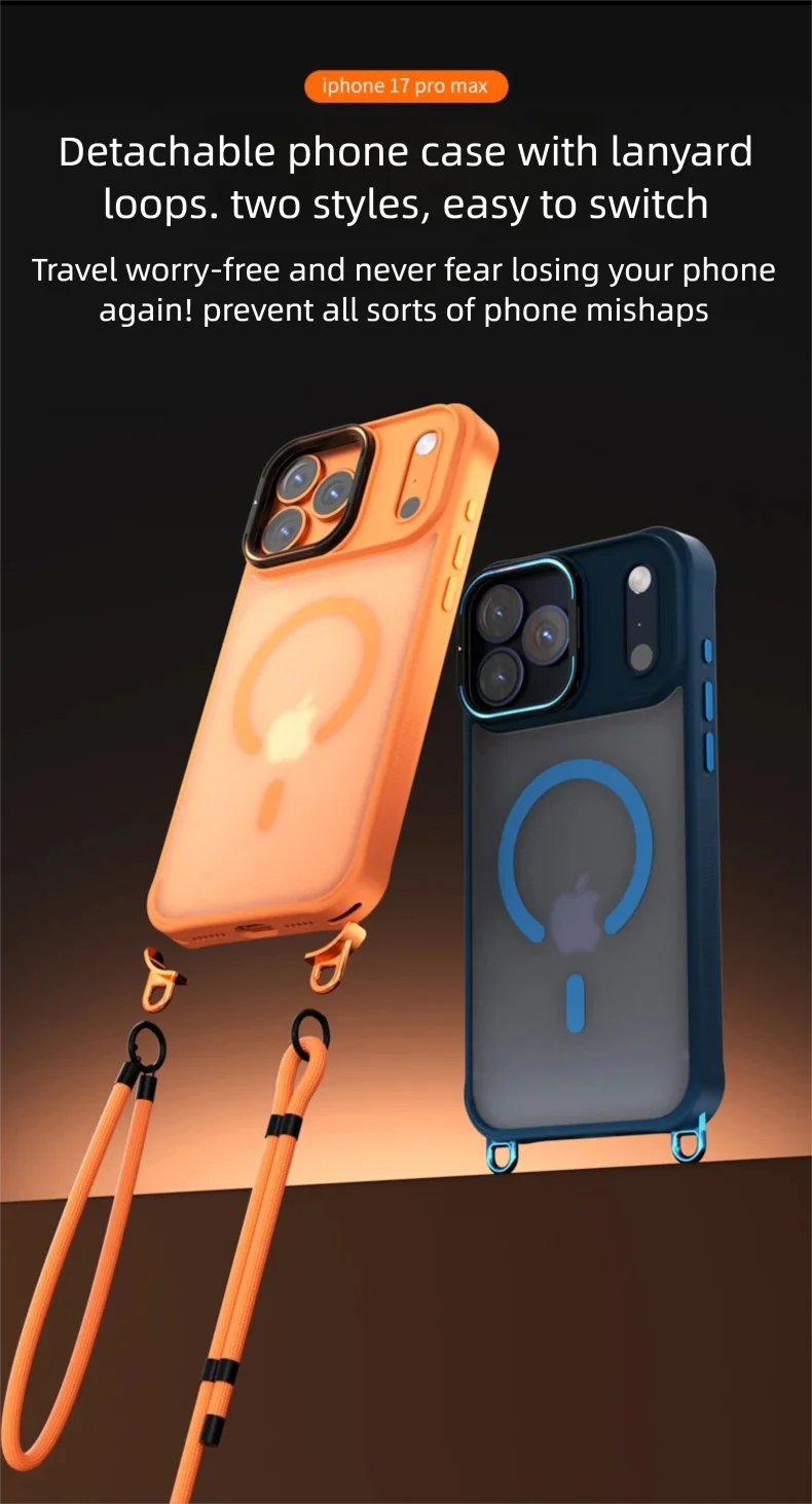Metal Lens Stand Magnetic Case For iPhone 17 Air 16 Plus 15 14 13 Pro Max With Crossbody Lanyard Strops Heavy Duty Protection