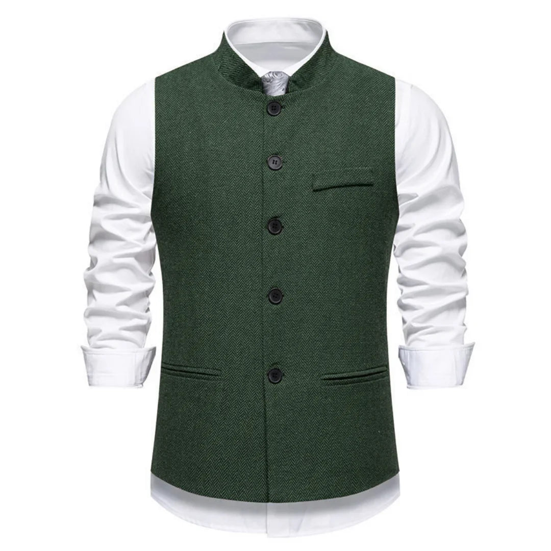 Men Vest Brown Herringbone Height Collar Single Button Waistcoat For Wedding Business Work Office Daily Casual Men Suit Vest