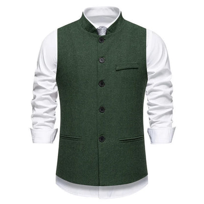 Men Vest Brown Herringbone Height Collar Single Button Waistcoat For Wedding Business Work Office Daily Casual Men Suit Vest
