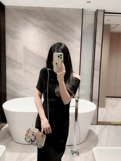 Popular evening bag, shiny rhinestone diamond clutch bag, dress bag, evening bag, chain bag, classy square box bag for women