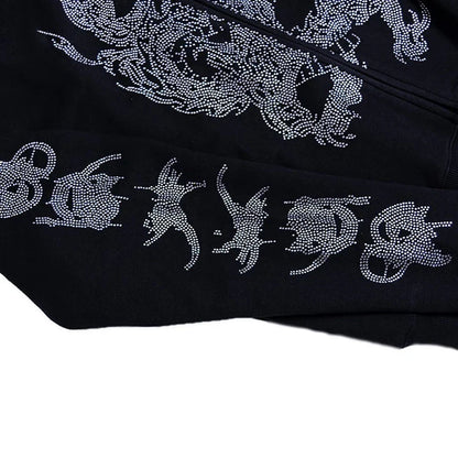 Y2K Rhinestone Cobweb Zip Up Oversized Sweatshirt 2022 Autumn Goth Hoodie Men Women Grunge Hooded Jacket Streetwear Y2K Clothing
