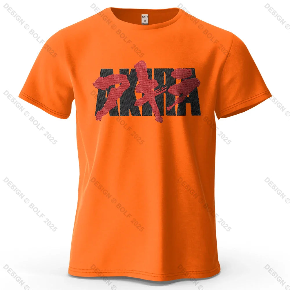Akira Japanese Font Printed Men's T-Shirt 100% Cotton Oversized Classic Graphic Tees for Women Tops Tees Streetwear