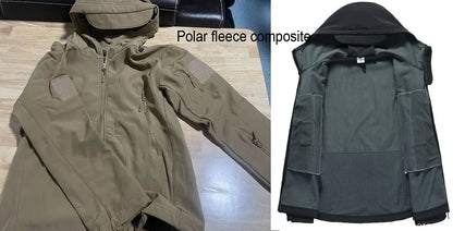 Men's Autumn Winter SoftShell Fleece Jackets Male Hood Windproof Coat Fishing Hiking Camping Climbing Skiing Warm Pants Trousers