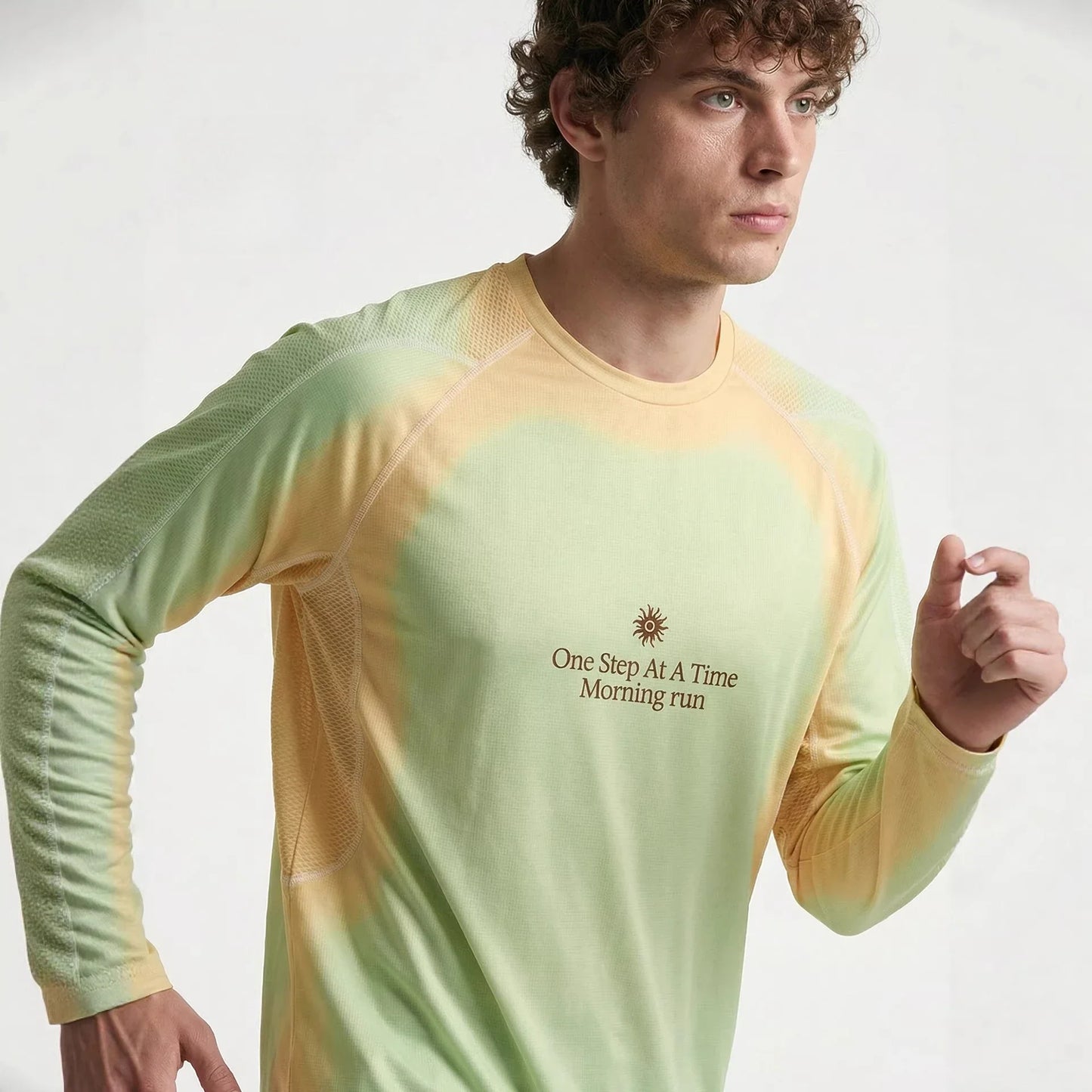 Men's Outdoor Running Long Sleeve T-Shirt Gradient Color Digital Print Quick Dry Breathable Sports Top Unisex