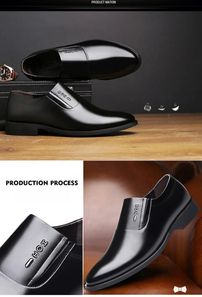 2026 New Men's Leather Slip-On Dress Shoes Formal Business Casual Loafers Male Fashion Non-slip Office Wedding Shoes Man