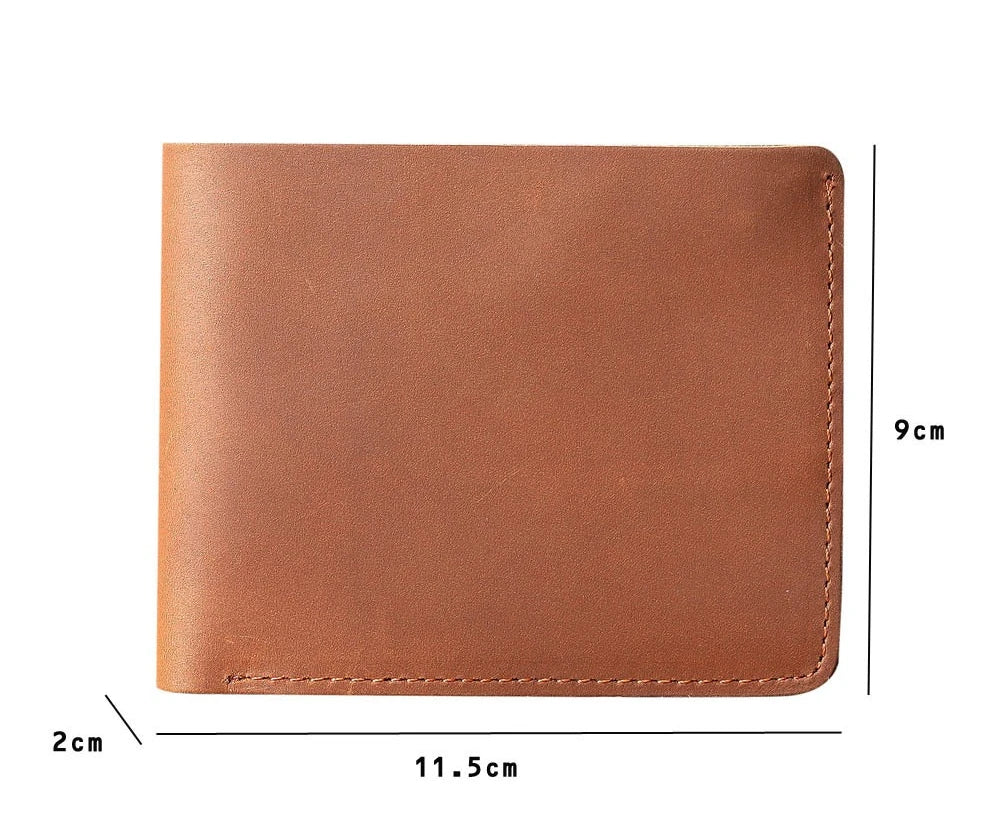 Men Handmade Crazy Horse Leather Wallet Men's Casual Simple Horizontal First Layer Cowhide Short Genuine Leather Clutch