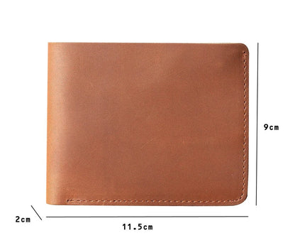 Men Handmade Crazy Horse Leather Wallet Men's Casual Simple Horizontal First Layer Cowhide Short Genuine Leather Clutch