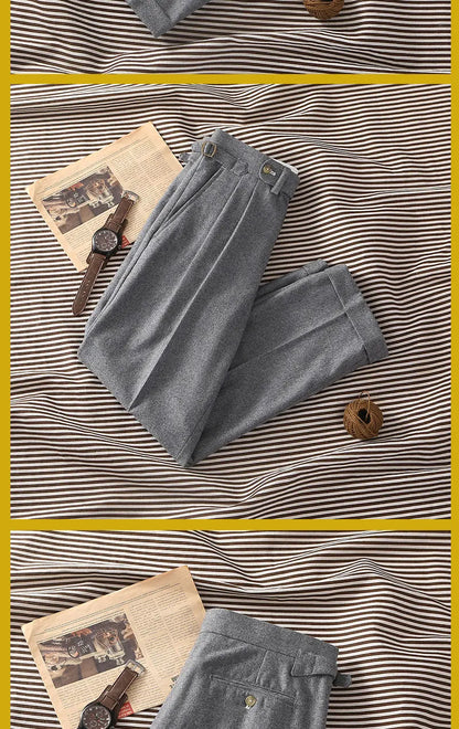 2026 Spring Light Flannel Loose Straight Casual Pants with Italian Parisian Button Adjustment - Customizable Men's Suits