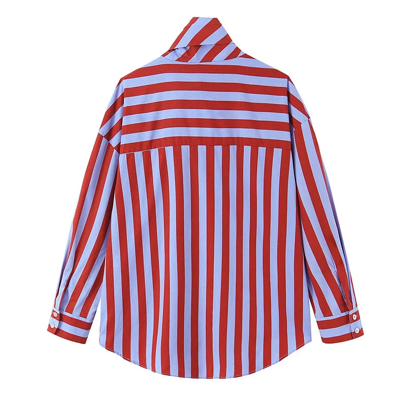 2026 New Women's Striped Shirt With Bow Tie Long Sleeve Loose Casual Blouse Female Fashion Tops