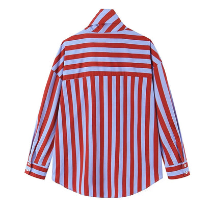 2026 New Women's Striped Shirt With Bow Tie Long Sleeve Loose Casual Blouse Female Fashion Tops