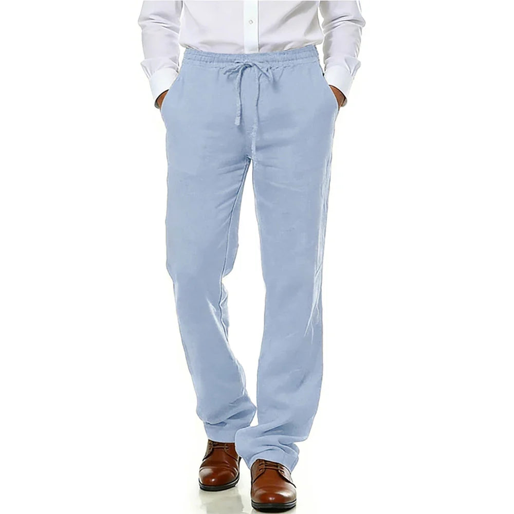 Men's Cotton Linen Suit Pants Casual Business Texture Cozy Trousers Straight Leg Old Money Man Vintage Lightweight Dress Pants