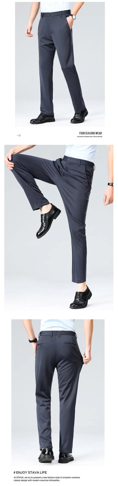 Men's Four-Way Stretch Business Casual Pants Spring/Autumn Formal Dress Trousers Elastic Comfortable Casual Pants