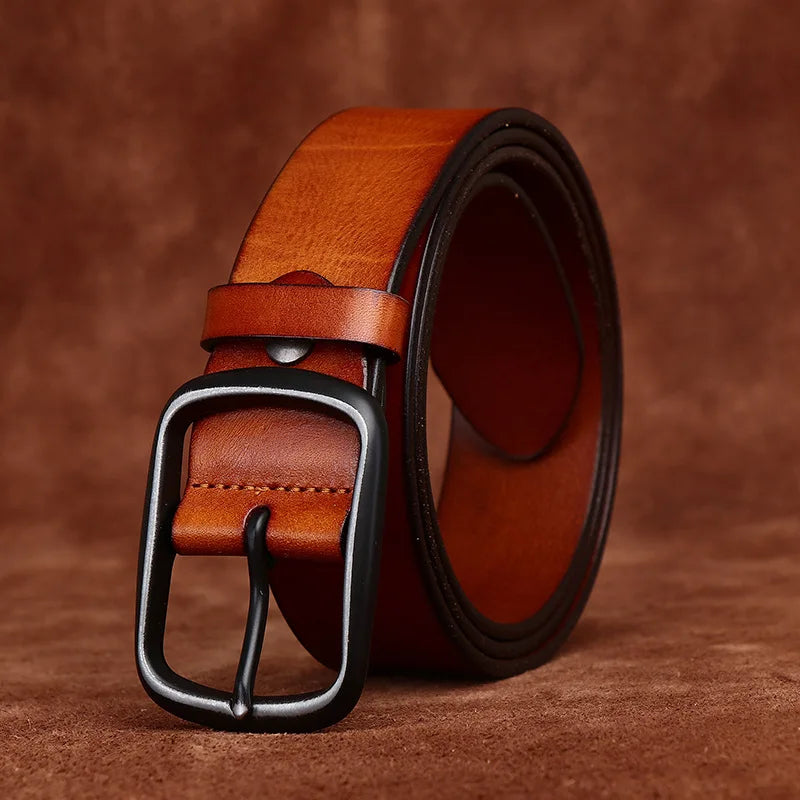 3.8CM Men High Quality Genuine Leather Belt Luxury Pin Buckle Belts Thick Cowskin Fashion Vintage Strap Male Jeans for Man