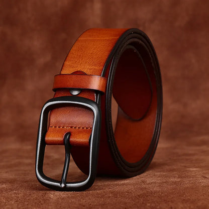3.8CM Men High Quality Genuine Leather Belt Luxury Pin Buckle Belts Thick Cowskin Fashion Vintage Strap Male Jeans for Man
