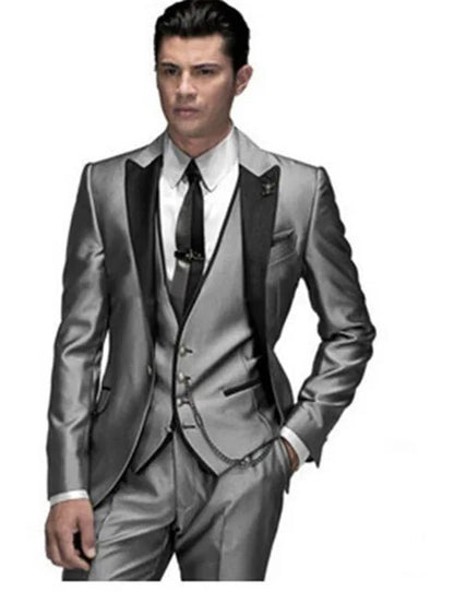 Grey Wedding Men Tuxedos Stand Collar Suit Men's Business Office Slim Fit Good Quality Male Suits 3 Pieces Sets