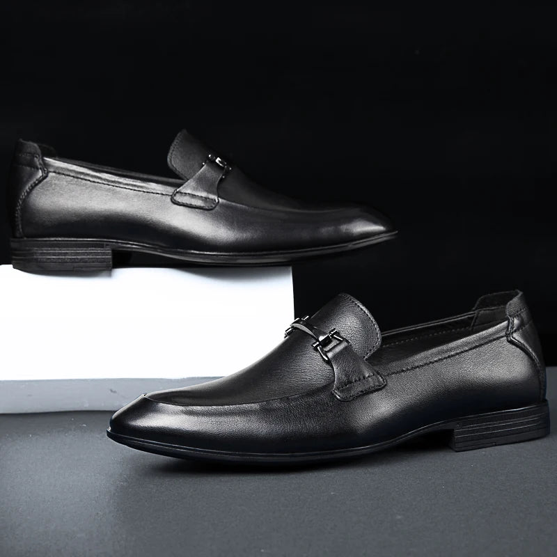 2024 New Luxury Brand Black Genuine Leather Gentleman Fashion Dress Shoes Men Business Loafers Men's Shoes Slip on Big Size 49