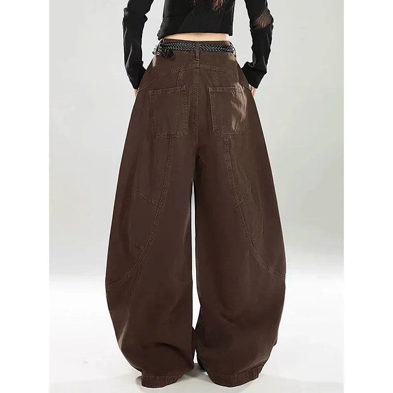 Women Brown Gothic Baggy Y2k Jeans Vintage Harajuku Gradient Jean Pants American 2000s Oversize Denim Trousers Autumn