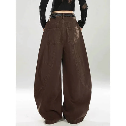 Women Brown Gothic Baggy Y2k Jeans Vintage Harajuku Gradient Jean Pants American 2000s Oversize Denim Trousers Autumn